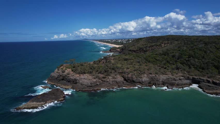 Alexandria Bay With Rocky Headland In The Noosa National Park In Queensland, Australia. Aerial Drone Shot