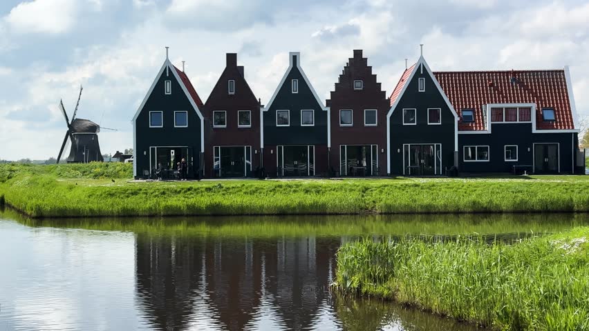 rural dutch country street of small old town Volendam, Netherlands
