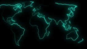 futuristic glowing neon world map on dark background,digital technology world map animation. glowing connections in global blue world map loop with visual effects. neon globe world map. - Powered by Shutterstock - Get 15% off with code: PIKWIZARD15