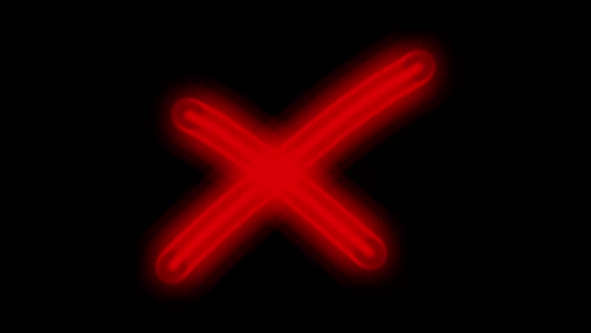 A neon red flash effect of signs and symbols on a black backdrop, signifying caution or attention. Red alert signs. Wrong sign, exclamation mark, caution, electrical hazard sign, alert icon.