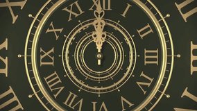 Elegant Antique Gold Roman Numeral Clock Face Timepiece Design Dark Green Background Hour Minute Second Hands - Powered by Shutterstock - Get 15% off with code: PIKWIZARD15