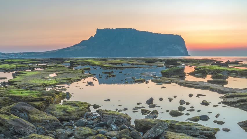 Jeju Island South Korea time lapse, Landscape sunrise at Seongsan Ilchulbong