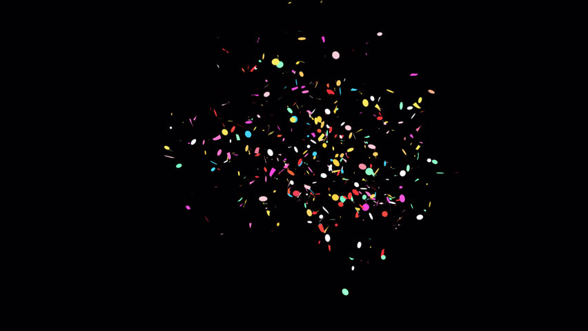 Realistic colorful confetti animation falling down, perfect for party, birthday, New Year celebration, wedding, and festive video projects. Includes transparent on Alpha Channel ProRes 4444.