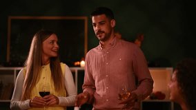 Friends giving thanks, toasting with wine during warm, candlelit thanksgiving dinner, sharing gratitude and joy with close family members around festive table - Powered by Shutterstock - Get 15% off with code: PIKWIZARD15