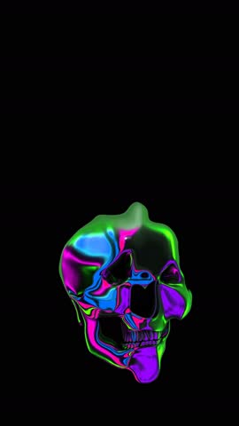 Futuristic Seamless vertical video animation of a metal rainbow liquid skull. Glowing mercury elegant background isolated with copyspace .