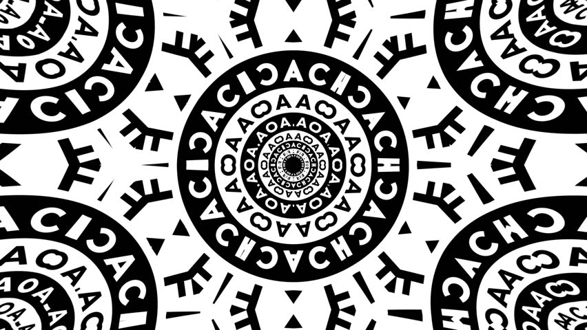 Abstract background showcasing mandala kaleidoscope symmetry of monochrome letterforms arranged into hexagonal ornamental grids, hypnotic motion animation evolving seamlessly in geometric rhythm. - Powered by Shutterstock - Get 15% off with code: PIKWIZARD15