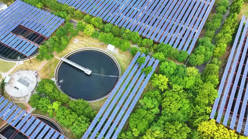 Cinematic And Majestic View Of Sewage Treatment Plant