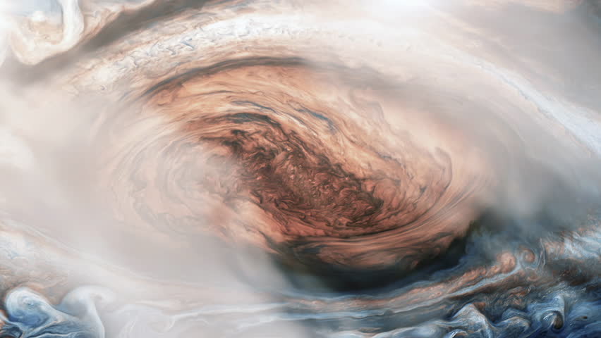 Callisto Passing in Front of Jupiter Swirling Storm - Elements of this Video furnished by NASA - 4K