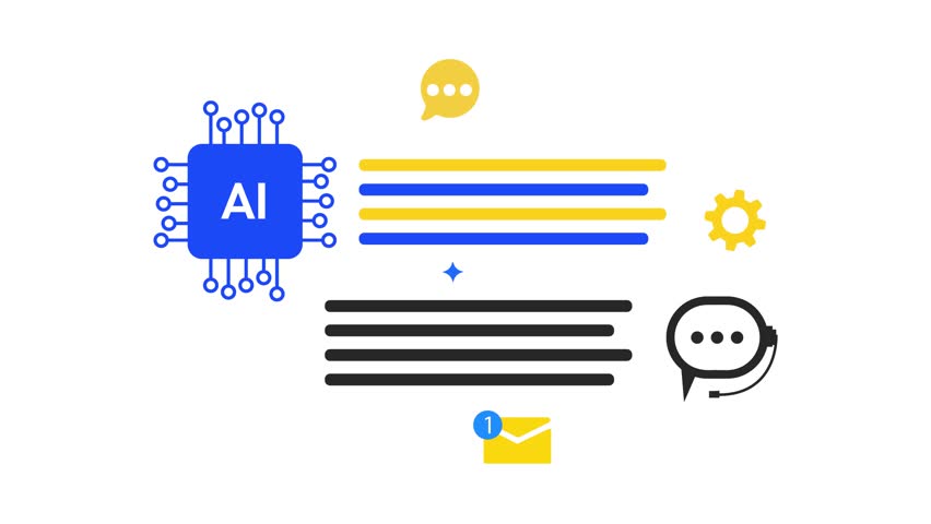 Abstract illustration of AI technology integrating communication, data processing, and customer service functionalities, Ai chatbot,talking with ai, 4k animation. - Powered by Shutterstock - Get 15% off with code: PIKWIZARD15