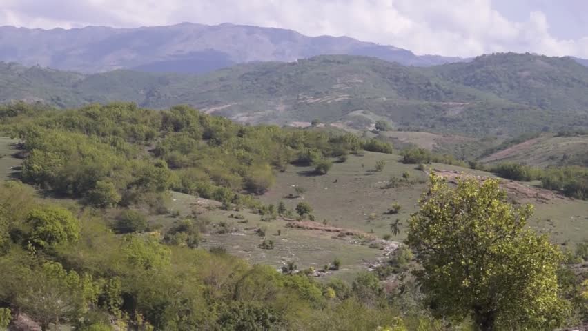 Zooming out Haiti mountain countryside.