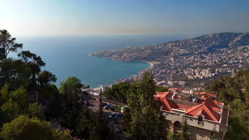 Aerial drone video of Jounieh bay in Lebanon