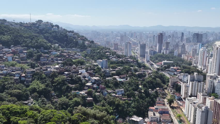 Santa Terezinha Hill At Santos In Sao Paulo Brazil. Shantytown Landscape. Downtown Cityscape. Travel Destination. Santa Terezinha Hill At Santos In Sao Paulo Brazil. Slum Skyline.