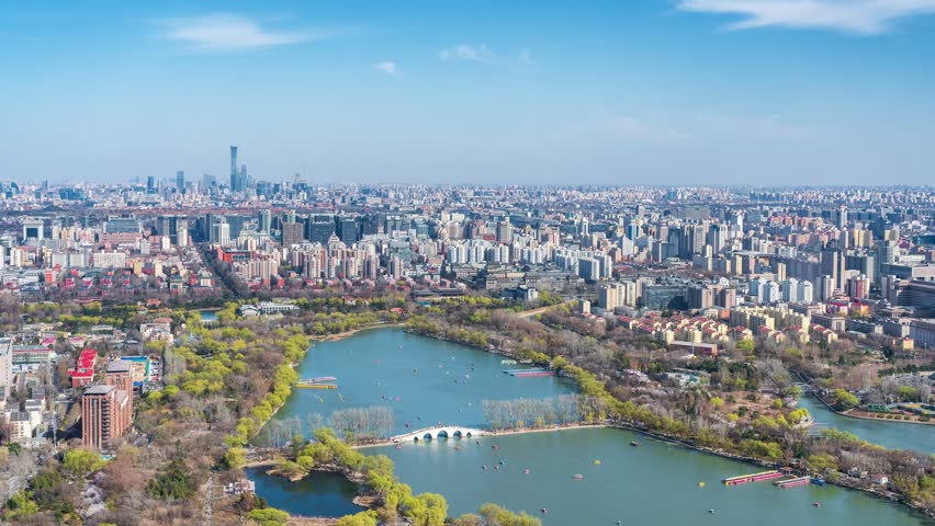 Beijing, China - March 20th 2025 - Overlooking Beijing cityscape in spring from CCTV tower