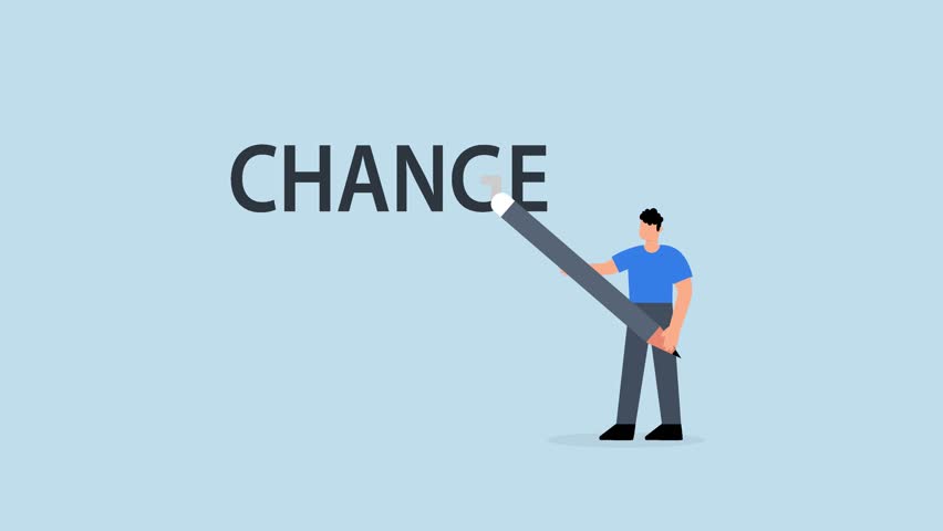 Turn change into chance, clever businessman employing an eraser to transform letters from change into chance