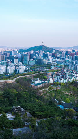 Vertical video, A high-angle viewpoint of Seoul that offers a clear view of Namsan Tower, Seoul