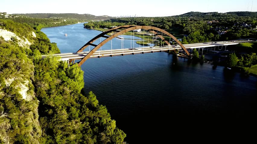 View of the pennybacker bridge over the colorado river in austin, texas