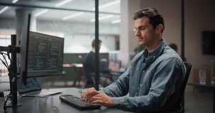 Handsome Multiethnic Male Working in Computer Terminal with Software Source Code. Programmer Working Surrounded by Big Screens with Data, Analytics and Running IT Management Tasks - Powered by Shutterstock - Get 15% off with code: PIKWIZARD15