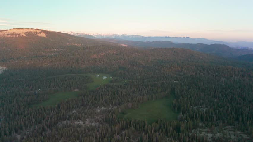 Pristine Dense Forests Of Sequoia National Park At Sunrise In California, United States. Aerial Drone Shot