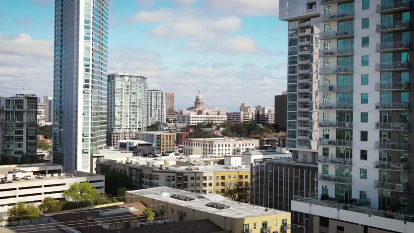 Aerial view of downtown austin texas with skyscrapers and the capitol building