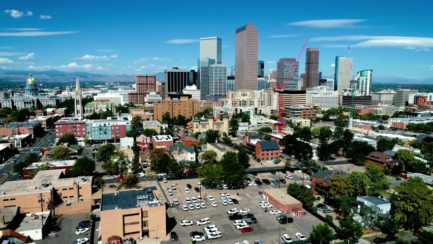 Denver colorado cityscape aerial view with modern architecture and residential buildings