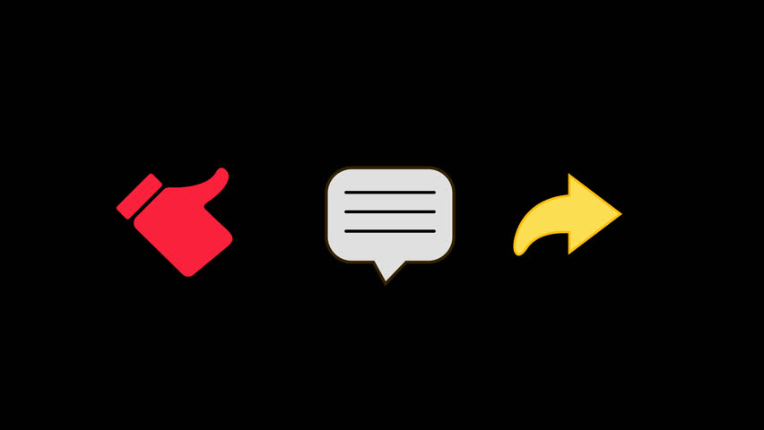 Like Comment Share Animation Social Media Icons Pack Alpha. 4K Resolution