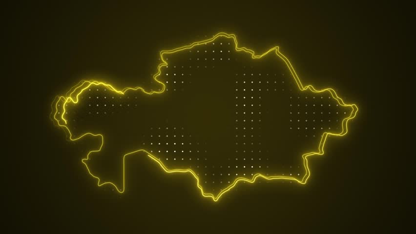 Neon Yellow Kazakhstan Map Borders Outline Loop Background