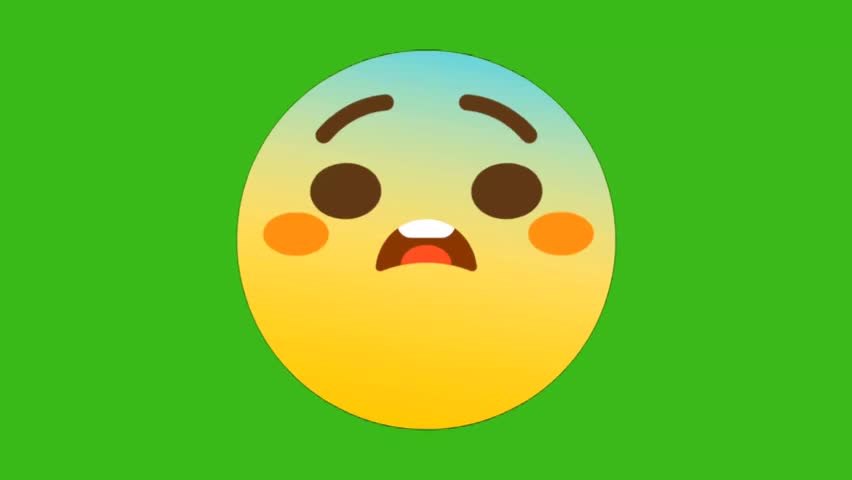 Animated worried face emoji on green screen background. Ideal for social media, messaging, and more