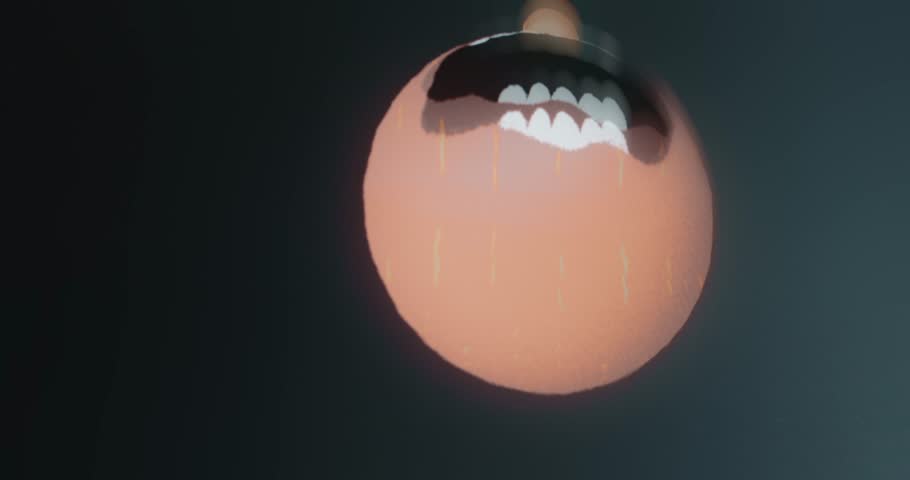 Spherical cartoon character with an open mouth
