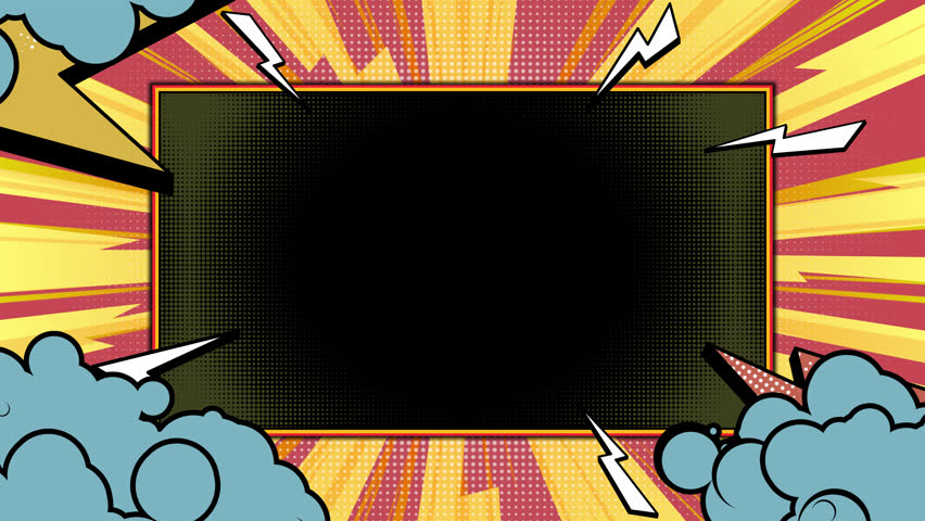 Vibrant comic book placeholder with lightning, clouds, and halftone pattern creates a dynamic and exciting scene, perfect for adding text or images