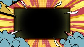 Vibrant comic book placeholder with lightning, clouds, and halftone pattern creates a dynamic and exciting scene, perfect for adding text or images - Powered by Shutterstock - Get 15% off with code: PIKWIZARD15