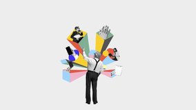 Ad template. Senior man, manager managing digital network of remote tasks to freelance workers through geometric projections. Concept of modern outsourcing, efficiency, and global coordination. - Powered by Shutterstock - Get 15% off with code: PIKWIZARD15