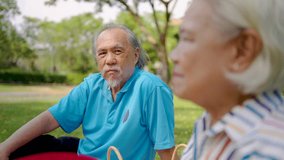 Senior asian man and woman couple of best friend enjoy a delightful picnic under the trees, sipping orange juice and sharing laughter in a park, creating lasting memories together, talk and relax  - Powered by Shutterstock - Get 15% off with code: PIKWIZARD15