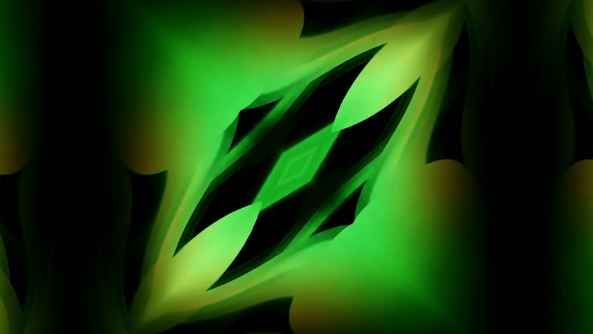 A detailed abstract image focusing on a sharp, angular, diamond-shaped form glowing in green and yellow, set against a dark, out-of-focus background.