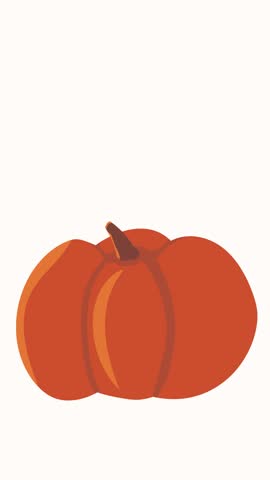 A cartoon pumpkin jumps into a white background. Minimalist vertical animation with copy space for social media, intro, fall cooking themes, or Thanksgiving.