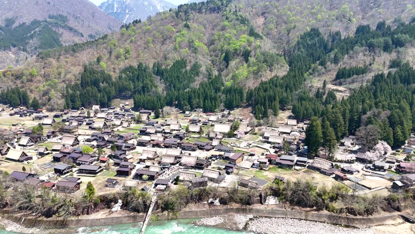 Shirakawago, Japan, Aerial Revealing river