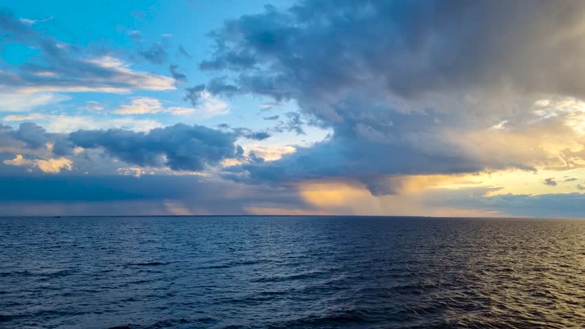 Picturesque sunset. A cruise on a motor ship on the Volga River. Russia. 