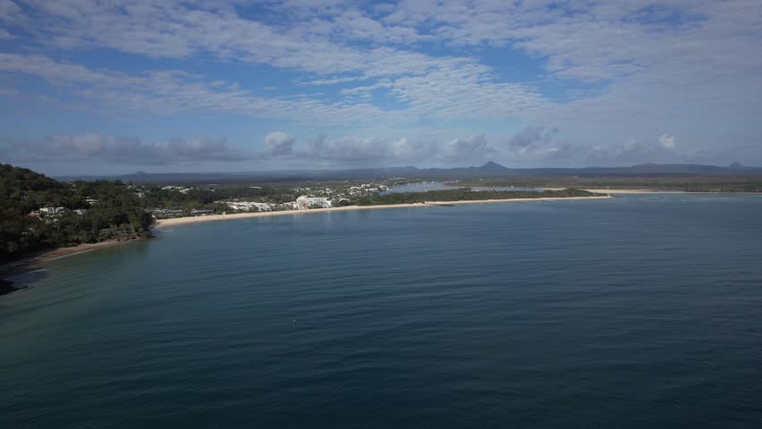 Aerial View Of Blue Sea And Noosa Heads Main Beach In Queensland, Australia.