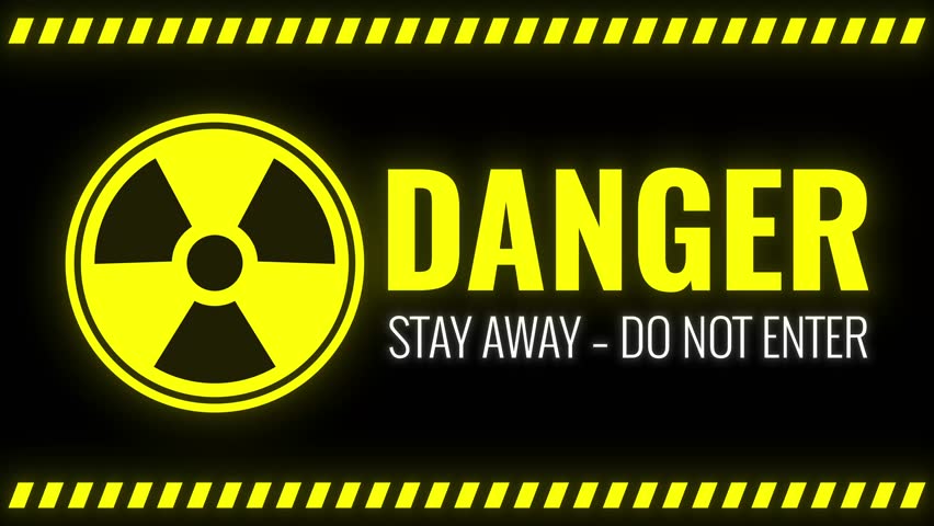 Danger stay away do not enter warning symbol animation on black background