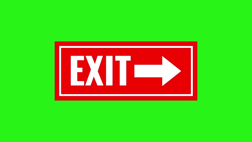 Red exit symbol animation on 4k green screen background