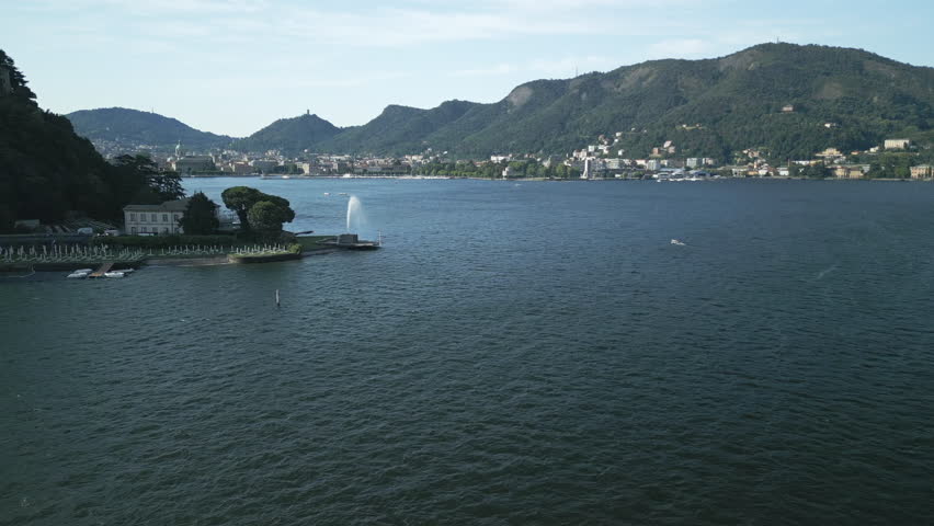 Aerial view of Viale Geno and the lakeside promenade of the city of Como, northern Italy.