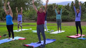 Group of fit multiracial senior people doing yoga exercise at city park - Healthy elderly, sport and lifestyle concept - Powered by Shutterstock - Get 15% off with code: PIKWIZARD15