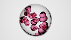 Floating transparent 3D cells with pink inner particles over polished reflective surface, seamless animation suitable for molecular design, skincare branding, medical visuals, and futuristic concepts - Powered by Shutterstock - Get 15% off with code: PIKWIZARD15