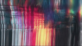 Vertical holographic glitch streams with rainbow distortion, VHS scanline noise, analog film flicker, and iridescent chrome folds forming a surreal cyberpunk background metallic effect - Powered by Shutterstock - Get 15% off with code: PIKWIZARD15