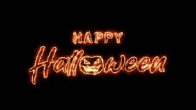 Fiery glowing Happy Halloween text with spooky pumpkin shape on black background, ideal for Halloween party and celebration videos. - Powered by Shutterstock - Get 15% off with code: PIKWIZARD15