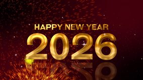 New Year 2026 countdown animation from 10 to 1 with golden numbers, red light burst transitions and sparkling particles, ending with the number 2026 appearing in bright firework and particles - Powered by Shutterstock - Get 15% off with code: PIKWIZARD15