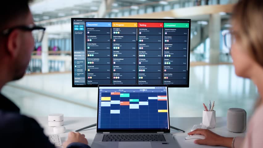 Woman Organizing Scrum Schedule On Kanban Board