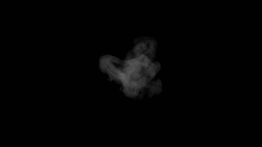 Abstract white smoke blowing on alpha channel. Cloudy dust puff effect isolated for overlay and motion graphics.