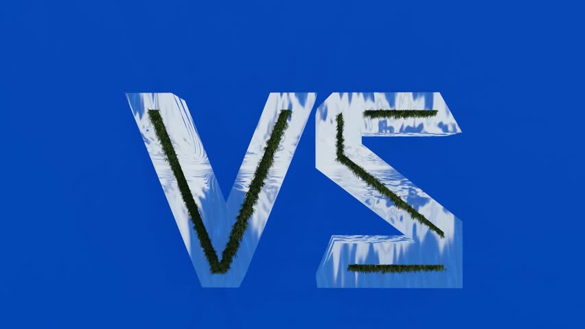 Silver VS symbol with glowing light on deep blue stage.