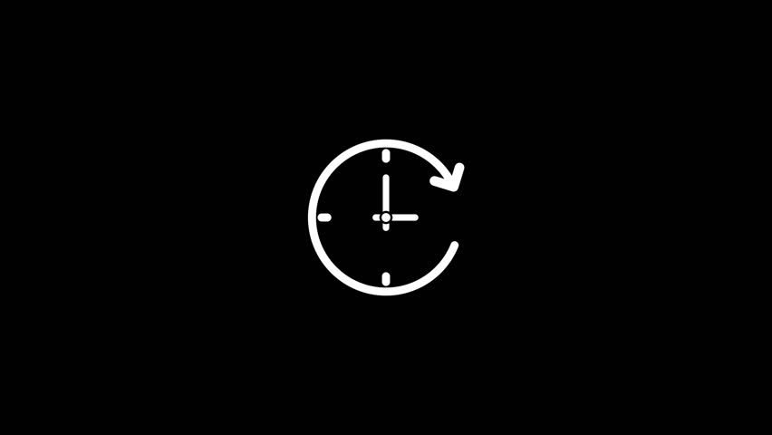 White 24-7 clock icon with arrow on black background symbol service