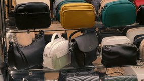 Women Handbags Display Store Shelves | Leather Purses Collection Retail Shop | Colorful Fashion Accessories Boutique Interior | Multiple Styles Shopping - Powered by Shutterstock - Get 15% off with code: PIKWIZARD15